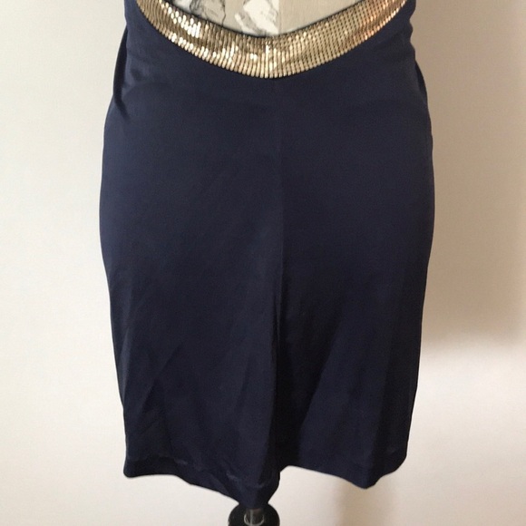 BCBGMAXAZRIA Navy Gold Halter Dress XXS - Picture 4 of 7